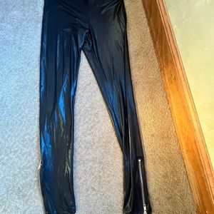 See You Monday-Made In the USA-Shiny Black Leggings with leg zippers-Small